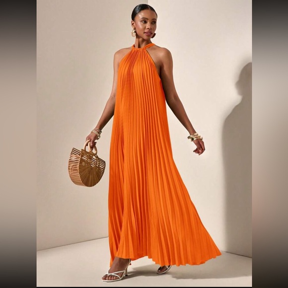 NEW‎  -  Elegant Orange Halter Maxi Dress - Picture 8 of 10